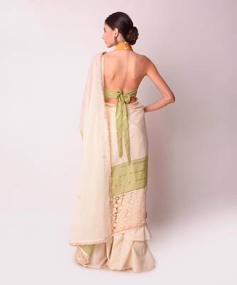 Ivory Organic Cotton Drape Saree 6