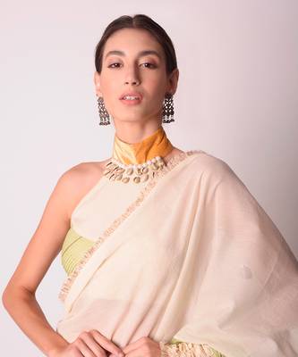 Ivory Organic Cotton Drape Saree 7