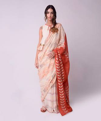 Ivory & Rust Organic Cotton Saree Set 1