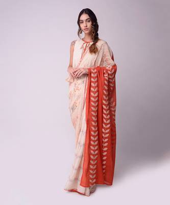 Ivory & Rust Organic Cotton Saree Set 2