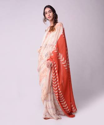 Ivory & Rust Organic Cotton Saree Set 3