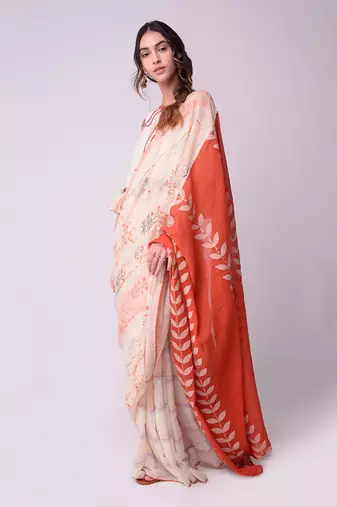 Ivory & Rust Organic Cotton Saree Set