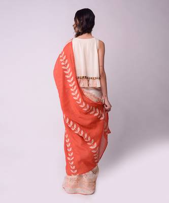 Ivory & Rust Organic Cotton Saree Set 4