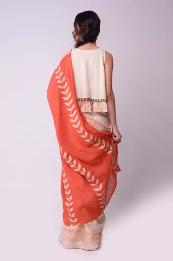 Ivory & Rust Organic Cotton Saree Set