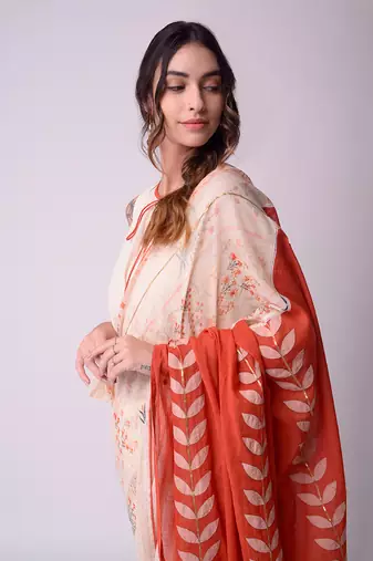 Ivory & Rust Organic Cotton Saree Set