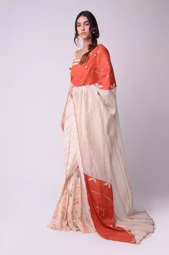 Ivory Organic Cotton Saree Set