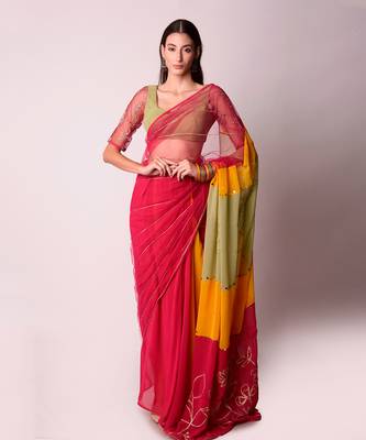 Multicolour Net & Georgette Saree Set 1