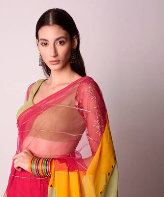 Multicolour Net & Georgette Saree Set 3