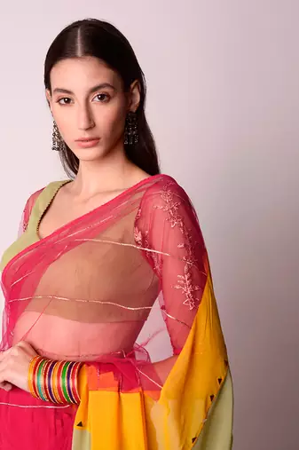 Multicolour Net & Georgette Saree Set