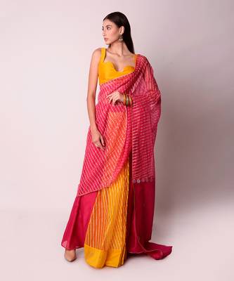 Fusia & Mustard Organza Saree Set 1