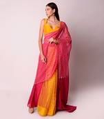 Fusia & Mustard Organza Saree Set