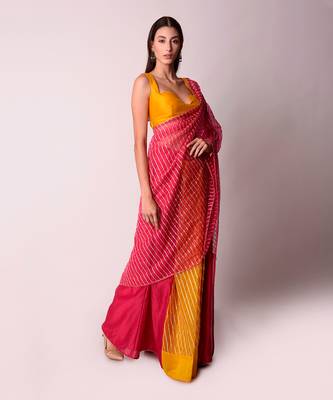 Fusia & Mustard Organza Saree Set 3
