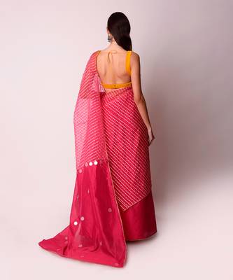 Fusia & Mustard Organza Saree Set 5