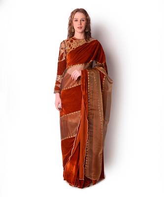 Rust & Gold Tissue Saree Set 1
