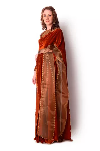 Rust & Gold Tissue Saree Set