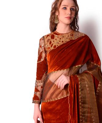 Rust & Gold Tissue Saree Set 3