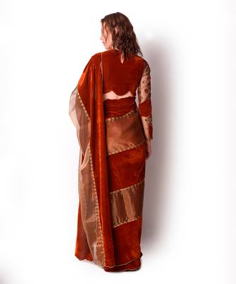 Rust & Gold Tissue Saree Set 4