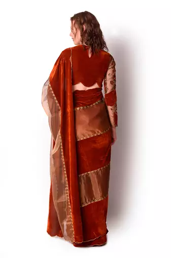 Rust & Gold Tissue Saree Set