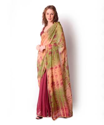 Multicolour Chanderi Saree Set 2