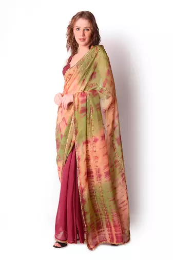 Multicolour Chanderi Saree Set