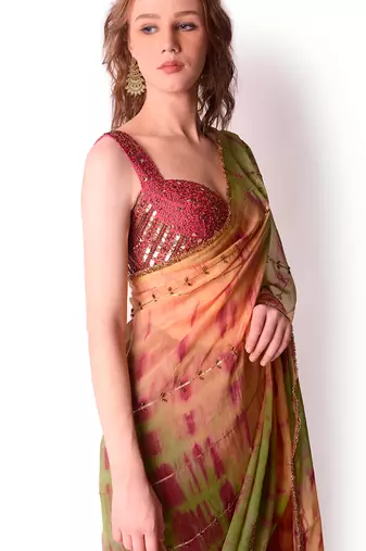 Multicolour Chanderi Saree Set