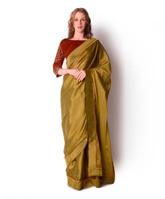 Rust & Olive Tissue Saree Set 1