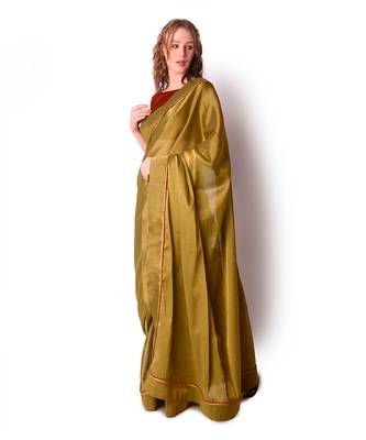 Rust & Olive Tissue Saree Set 2
