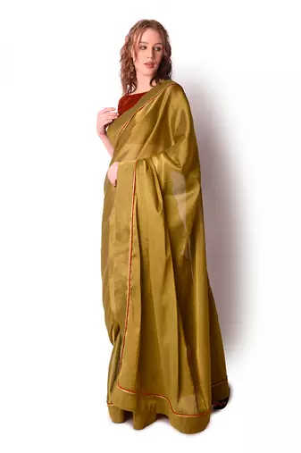 Rust & Olive Tissue Saree Set