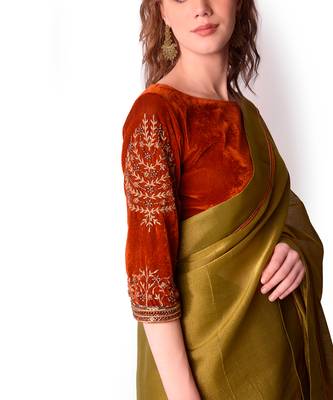 Rust & Olive Tissue Saree Set 3