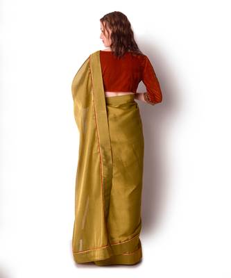 Rust & Olive Tissue Saree Set 4