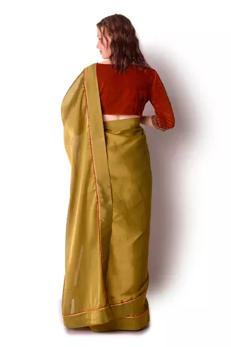 Rust & Olive Tissue Saree Set