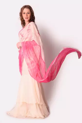 Rose Pink & Ivory Organza Saree Set