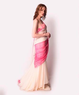 Rose Pink & Ivory Organza Saree Set 3