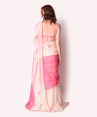 Rose Pink & Ivory Organza Saree Set 4