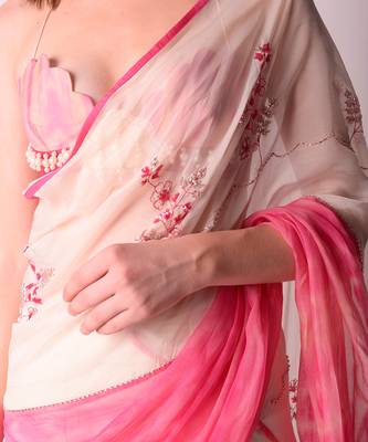 Rose Pink & Ivory Organza Saree Set 5