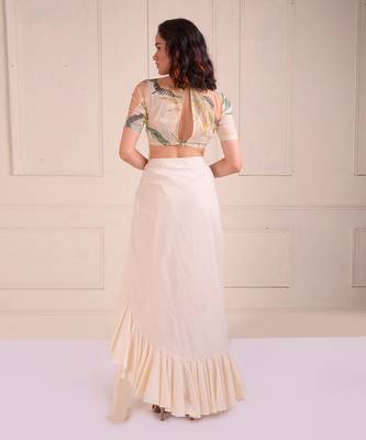 Ivory Print Organic Cotton Saree Set 4