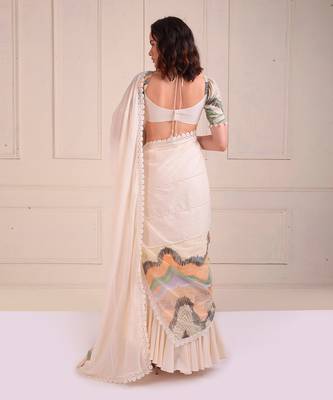 Ivory Print Organic Cotton Saree Set 5
