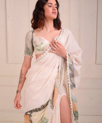 Ivory Print Organic Cotton Saree Set 7