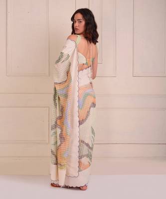 Ivory Print Organic Cotton Saree Set 2
