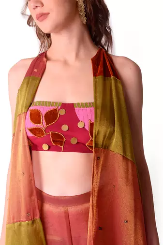 Multicolour Tissue Jacket Set