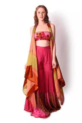 Multicolour Tissue Jacket Set