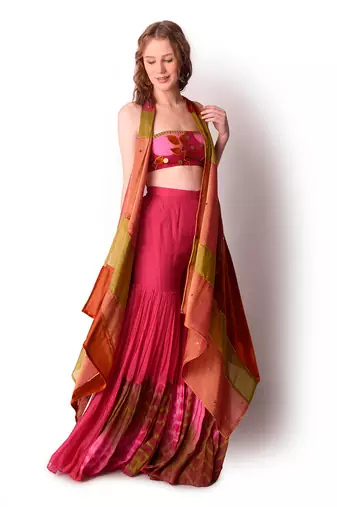Multicolour Tissue Jacket Set