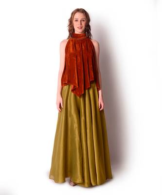 Rust & Olive Tissue Sharara Set 1