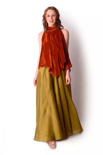 Rust & Olive Tissue Sharara Set