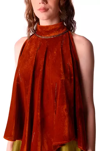 Rust & Olive Tissue Sharara Set