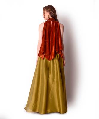 Rust & Olive Tissue Sharara Set 4