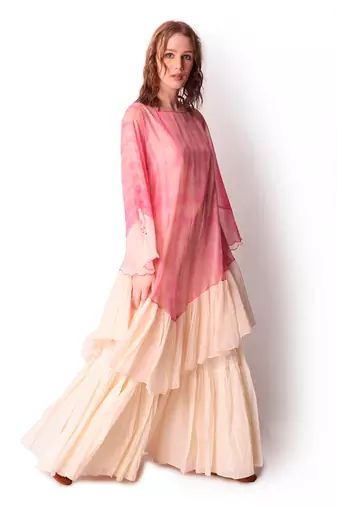 Rose Pink & Ivory Organza Sharara Set