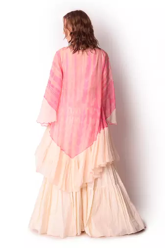 Rose Pink & Ivory Organza Sharara Set