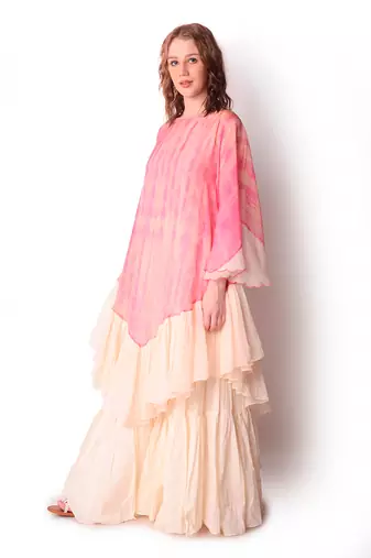 Rose Pink & Ivory Organza Sharara Set