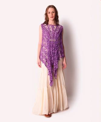 Purple & Ivory Cotton Sharara Set 1